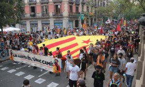 Capçalera de la manifestació de l'Esquerra Independentista aquest 11 de setembre de 2021 a Barcelona.