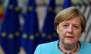 La canciller alemana Angela Merkel, durante su comparecencia ante los medios a su llegada a la cumbre de la UE en Bruselas del pasado enero.