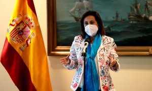 La ministra de Defensa, Margarita Robles atiende a la prensa este 22 de septiembre de 2021 en Madrid.