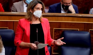 La vicepresidenta para la Transición Ecológica, Teresa Ribera, durante una sesión de control en el Congreso de los Diputados.