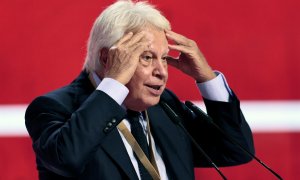 .El ex presidente del Gobierno, Felipe Gonzalez, durante su intervención en la segunda jornada del Congreso Federal del PSOE.