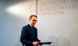 El presidente del Bundesbank (el banco central de Alemania), Jens Weidmann, en la presentación del informe anual de la entidad, en Fráncfort. REUTERS/Kai Pfaffenbach