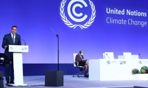 El presidente del Gobierno, Pedro Sánchez, interviene en la segunda jornada de a Conferencia Mundial del Clima, la COP26, a 1 de noviembre de 2021, en Glasgow, (Reino Unido).