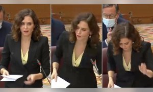 Ayuso, hablando en la Asamblea de la cifra de fallecidos en la pandemia: "De verdad... Hasta luego. Da igual... paso"