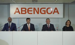 Alfonso Murat, Clemente Fernández, Adolf Rousaud y Cristina Vidal, durante la Junta de Accionistas de Abengoa .E.P./Joaquin Corchero