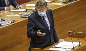 El 'president' de la Generalitat, Ximo Puig, interviene durante un pleno de las Cortes valencianas en el Palau de las Cortes Valencianas, a 27 de septiembre de 2021, en València.