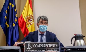 El comisario de la Policía Nacional Pedro Agudo durante su comparecenciaq ante la Comisión de Investigación del caso Kitchen, en el Congreso de los Diputados.