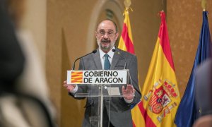 El presidente de Aragón, Javier Lambán, durante una rueda de prensa.