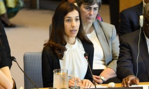 23 de abril de 2019, EE. UU., Nueva York: la activista iraquí de derechos humanos Yazidi Nadia Murad se dirige a una reunión del Consejo de Seguridad de la ONU sobre las mujeres y la paz y la seguridad, con un enfoque en la violencia sexual en los conflic