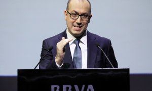 El consejero delegado de BBVA, el turco Onur Genc, en la presentación de los resultados anuales del banco de 2018. REUTERS/Sergio Perez