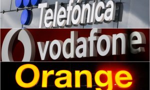 Los logos de Telefónica, Vodafone y Orange.