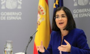 La ministra de Sanidad, Carolina Darias, durante la rueda de prensa celebrada tras la celebración del Consejo Interterritorial de Salud, este miércoles 29 de diciembre de 2021 en Madrid.