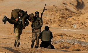 29/12/2021 Militantes palestinos participan en un ejercicio militar en Rafah, en el sur de la Franja de Gaza