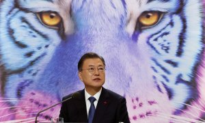 03/01/22. El presidente surcoreano Moon Jae-in durante su discurso de Año Nuevo en Seúl, a 3 de enero de 2022.