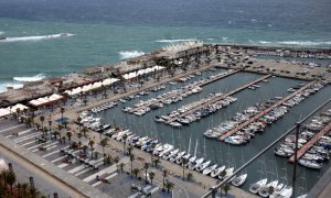 Vista aèria del Port Olímpic, des de la Torre Mapfre.