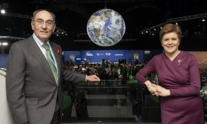 El presidente de Iberdrola, Ignacio Sánchez Galán, con la primera ministra de Escocia, xxxx, en la Conferencia de las Naciones Unidas sobre Cambio Climático de 2021 (COP26), celebrada en Glasgow.