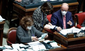 Un momento del conteo de los votos emitidos en el Parlamento italiano para la elección del próximo presidente de la República este lunes 24 de enero de 2022.