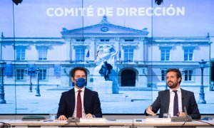 El secretario general del PP, Teo García Egea, junto al presidente nacional del partido, Pablo Casado, durante un Comité de Dirección celebrado esta semana.