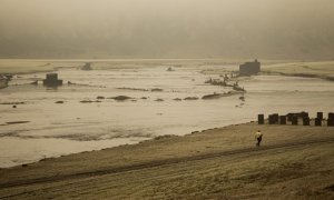 Vista del antiguo Portomarín, inundado por el embalse de Belesar.