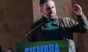 2/2/22-El presidente de Vox, Santiago Abascal, interviene en un acto electoral en la Plaza Mayor de Soria, a 30 de enero de 2022