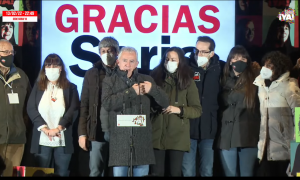 13/02/2022.- Ángel Ceña y el resto de candidatos de Soria ¡YA! celebran los resultados de las elecciones.