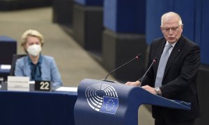 El Alto Representante de la Unión Europea para Asuntos Exteriores y Política de Seguridad, Josep Borrell, habla en un debate sobre la seguridad europea y la amenaza militar de Rusia contra Ucrania, a 16 de febrero de 2022.