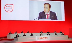 El presidente de Mapfre, Antonio Huertas, durante su intervención en la junta de accionistas de la aseguradora.