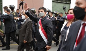 El presidente de Perú, Pedro Castillo, a su llegada al Congreso este martes.