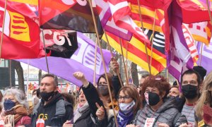 16/03/2022 - Manifestació dels sindicats de l'ensenyament d'aquest dimecres, durant la segona jornada de la vaga de docents.
