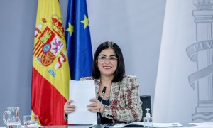 La ministra de Sanidad, Carolina Darias, en una rueda de prensa para informar de los asuntos tratados en el Consejo Interterritorial del Sistema Nacional de Salud, en la Moncloa, a 26 de enero de 2022, en Madrid.