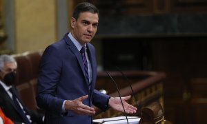 El presidente del Gobierno, Pedro Sánchez, durante su comparecencia este miércoles ante el pleno del Congreso para informar de las conclusiones del Consejo Europeo, la Cumbre de la OTAN y las relaciones con Marruecos