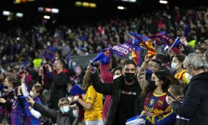 31/3/22-Ambiente que presenta el estadio Camp Nou, durante el encuentro de vuelta de cuartos de final de la Liga de Campeones Femenina entre el FC Barcelona y el Real Madrid, este miércoles en Barcelona. Un total de 91.553 espectadores presenciaron en el