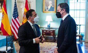 El ministro de Exteriores, José Manuel Albares, junto al secretario de Estado de EEUU, Antony Blinken, en Washington el pasado mes de enero.