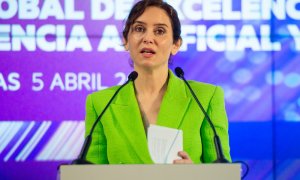 6/4/22-La presidenta de la Comunidad de Madrid, Isabel Díaz Ayuso, interviene en la inauguración del Centro Global de Excelencia e Inteligencia Artificial y Datos de Hewlett Packard Enterprise, a 5 de abril de 2022, en Las Rozas, Madrid (España).