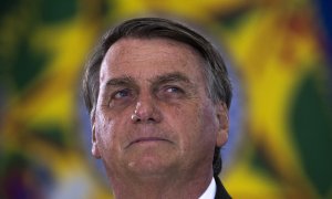 07/04/2022 - El presidente de Brasil, Jair Bolsonaro, en el Palacio do Planalto durante la Ceremonia de Felicitación a los Oficiales Generales ascendidos, en Brasilia.
