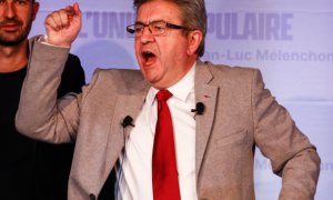 12/04/2022 - El candidato presidencial del partido La France Insoumise (LFI), Jean-Luc Melenchon pronuncia un discurso tras los resultados de la primera vuelta de las elecciones presidenciales francesas en París.