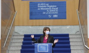 7/03/2022-La fiscal General del Estado, Dolores Delgado, en el acto conmemorativo del 40º Aniversario de aprobación del Estatuto Orgánico del Ministerio Fiscal, el 7 de marzo de 2022, en Bilbao, País Vasco.