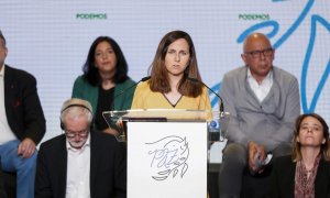 La secretaria general de Podemos y ministra de Derechos Sociales y Agenda 2030, Ione Belarra, participa junto a representantes políticos europeos y estatales del Movimiento Europeo por la Paz