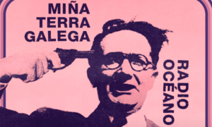 26/4/2022 Carátula de la versión de "Miña terra galega" de Radio Océano, con Castelao apuntando un revolver a su sien