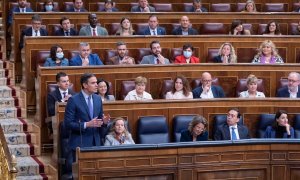 El presidente del Gobierno, Pedro Sánchez, interviene en una sesión plenaria, en el Congreso de los Diputados, a 27 de abril de 2022, en Madrid.