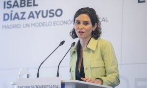 29/04/2022. La presidenta de la Comunidad de Madrid, Isabel Díaz Ayuso, interviene en un desayuno informativo con empresarios del Principado de Asturias, a 29 de abril de 2022, en Gijón, Asturias.