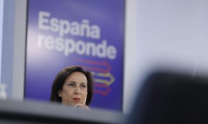 La ministra de Defensa, Margarita Robles, comparece ante los medios después del Consejo de Ministros, este martes en Moncloa, Madrid