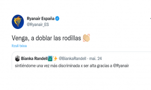 Ryanair la lía en Twitter faltando el respeto a una pasajera