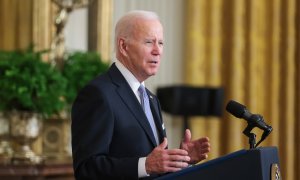 27/05/2022 - Imagen del presidente estadounidense Joe Biden hablando durante un evento en la Sala Este de la Casa Blanca el 25 de mayo de 2022.