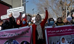 28/12/2021 Afganas protestan contra las restricciones impuestas por el régimen talibán a las mujeres en Kabul