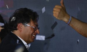 30/05/2022 - El candidato a la presidencia de Colombia Gustavo Petro celebra este domingo los resultados al finalizar la jornada de las presidenciales en Bogotá (Colombia).