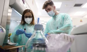 17/06/2022. Varios técnicos de laboratorio trabaja con pruebas PCR en el Laboratorio de Microbiología del Hospital público Gregorio Marañón, a 31 de mayo de 2022, en Madrid.