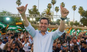 El presidente del PP-A y candidato a la reelección Presidencial de la Junta, Juanma Moreno clausura el acto de cierre de campaña del PP para los comicios autonómicos del próximo día 19 en Sevilla a 17 de junio del 2022.