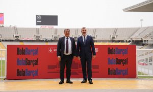 21/06/2022 - Joan Laporta i Jaume Collboni a l'Estadi Olímpic Lluís Companys.