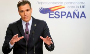 El presidente del Gobierno español, Pedro Sánchez, da una conferencia de prensa al final de una cumbre de la UE en Bruselas, Bélgica, el 24 de junio de 2022.